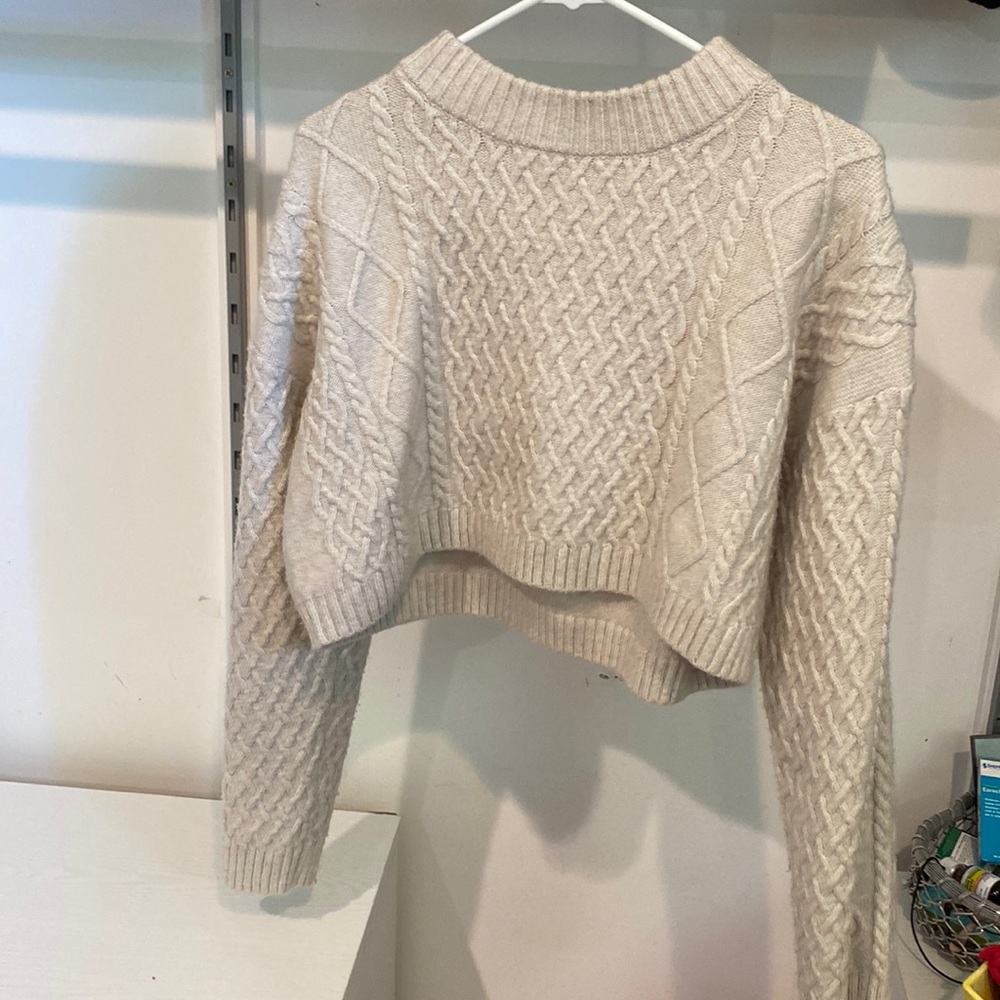 Off white, cropped cable knit sweater